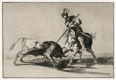 De Cid Campeador die een stier aanvalt met zijn lans door Francisco de Goya